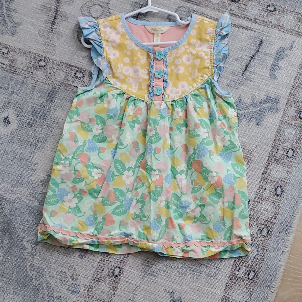 Matilda Jane Girls Dream Chasers Love Note Tunic Top Strawberry Floral Sz8